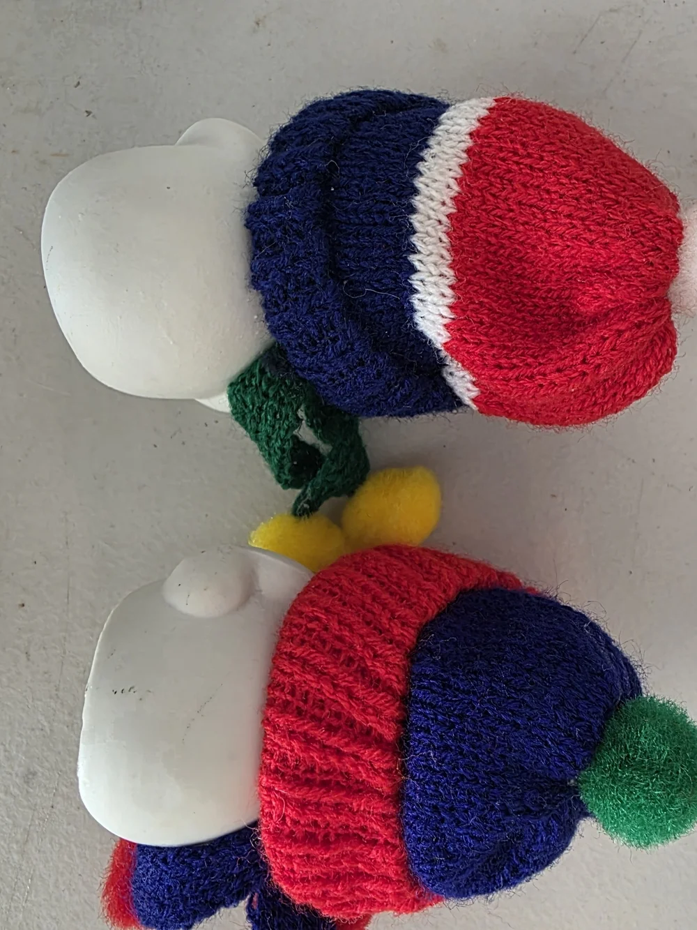 Home Interiors White Snowman Pair with Red and Blue Knit Hats